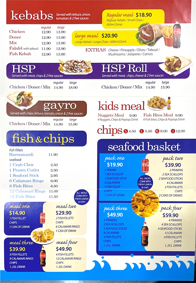 Menu, Over The Top Kebabs Fish & Chips (Yamanto)