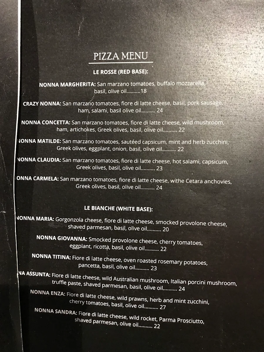 Menu, Crazy Nonna