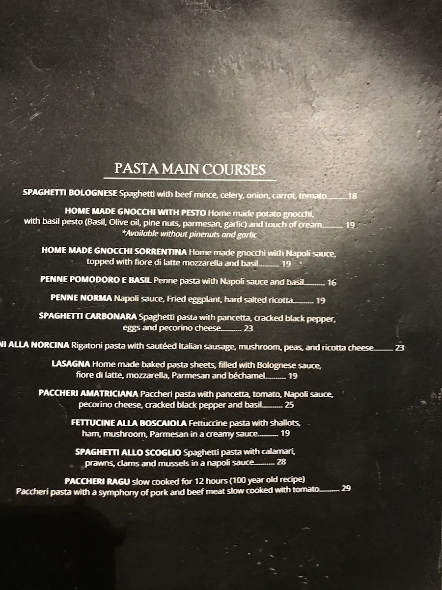 Menu, Crazy Nonna