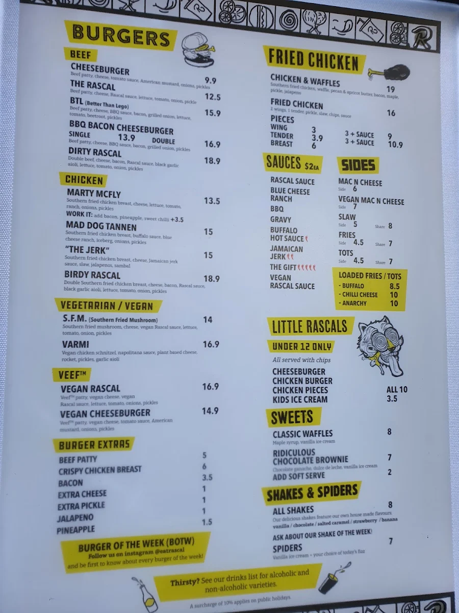Menu, Rascal Charlestown