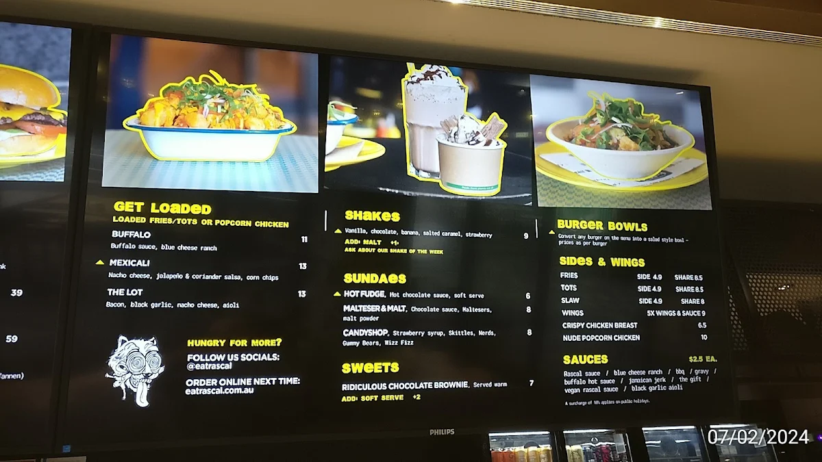 Menu, Rascal Charlestown