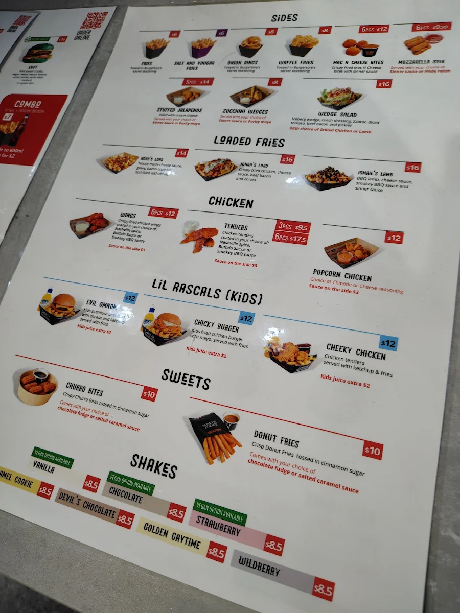 Menu, Burgertory (Coburg North)