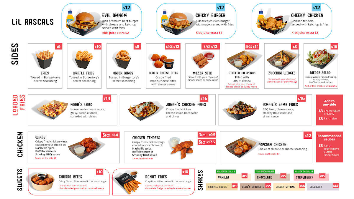 Menu, Burgertory (Coburg North)