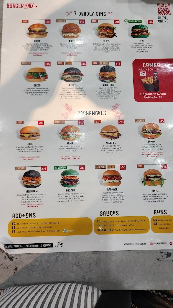 Menu, Burgertory (Coburg North)