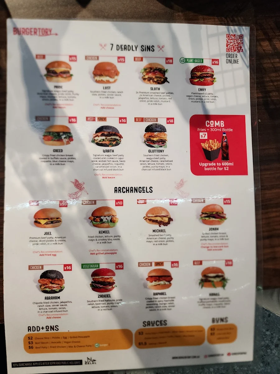 Menu, Burgertory (Coburg North)