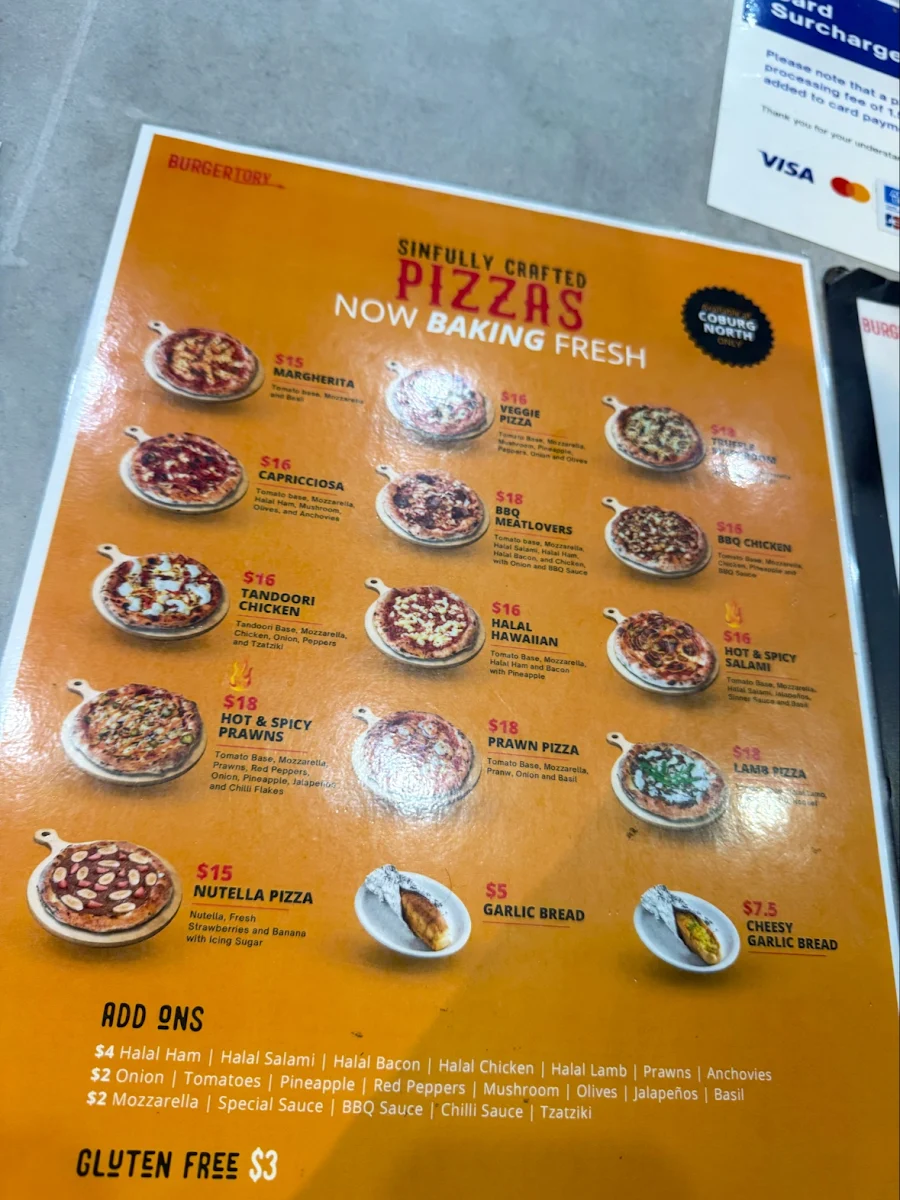 Menu, Burgertory (Coburg North)