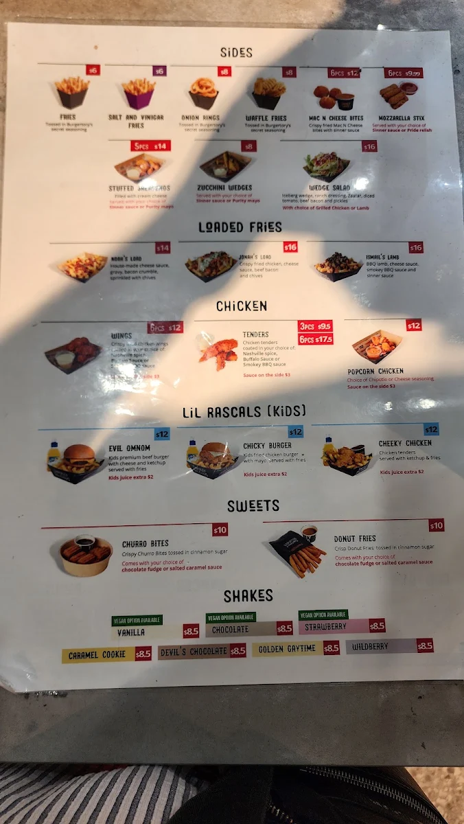 Menu, Burgertory (Coburg North)