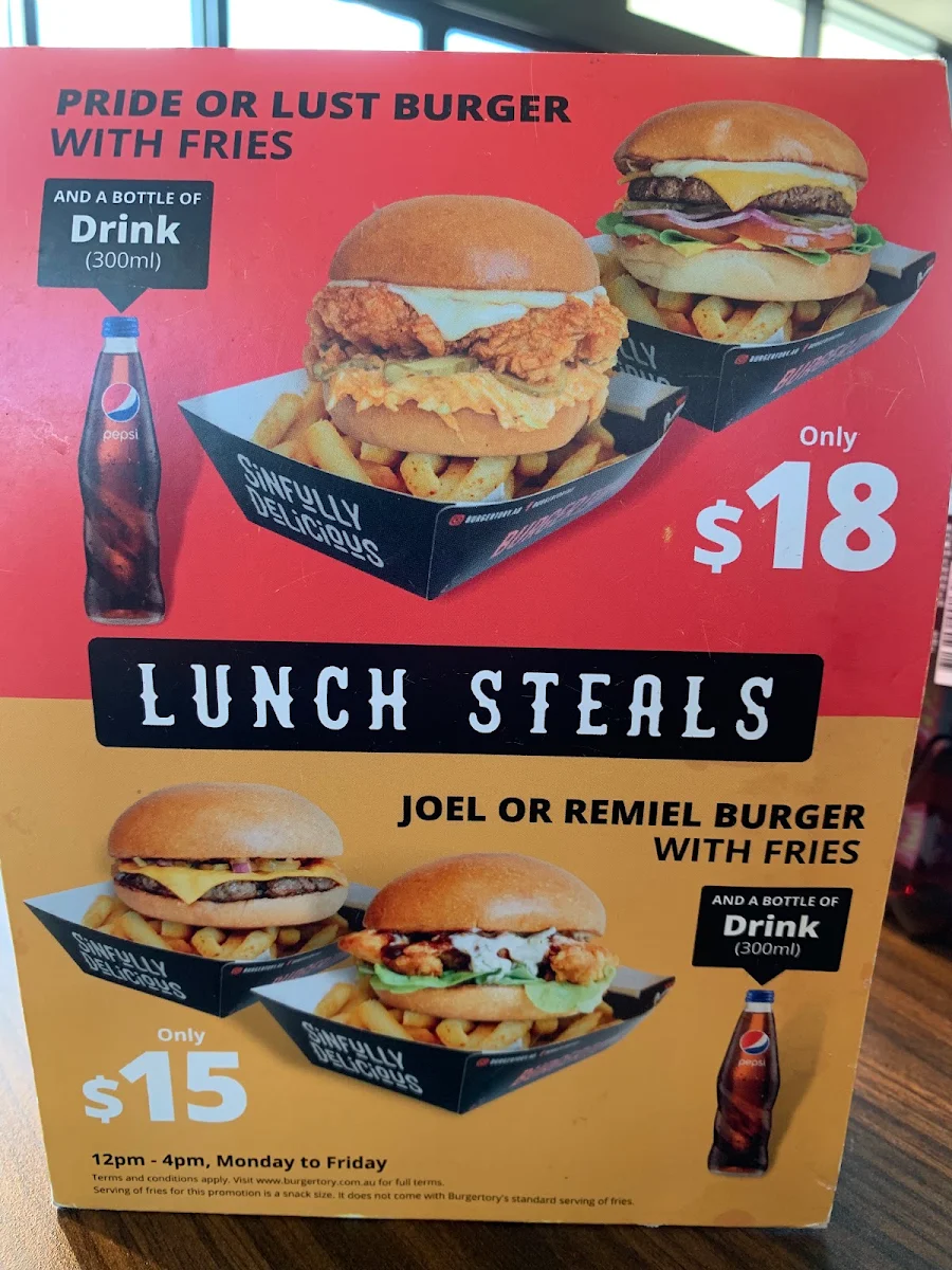 Menu, Burgertory (Coburg North)