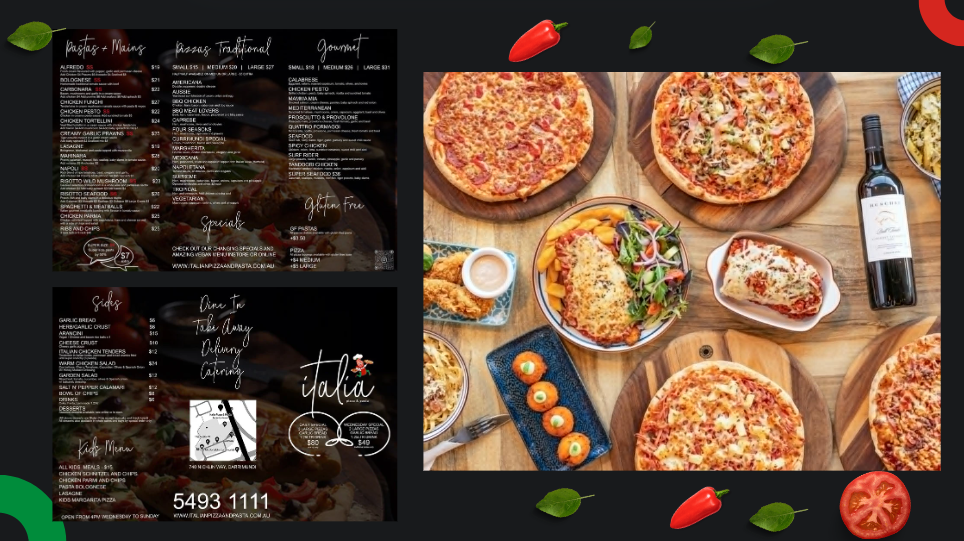 Menu, Italia Pizza & Pasta