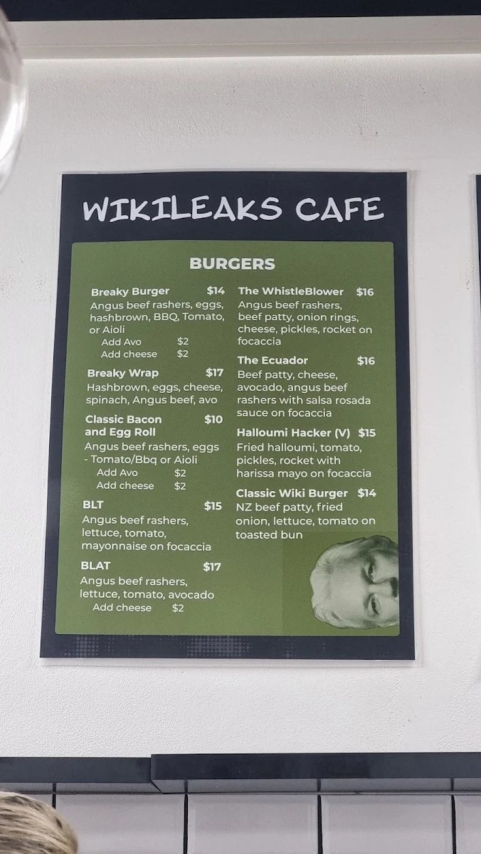 Menu, Wikileaks Cafe