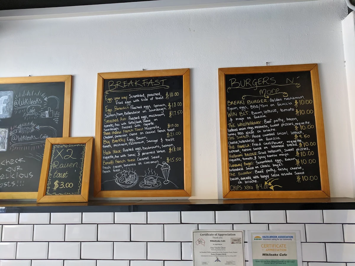 Menu, Wikileaks Cafe