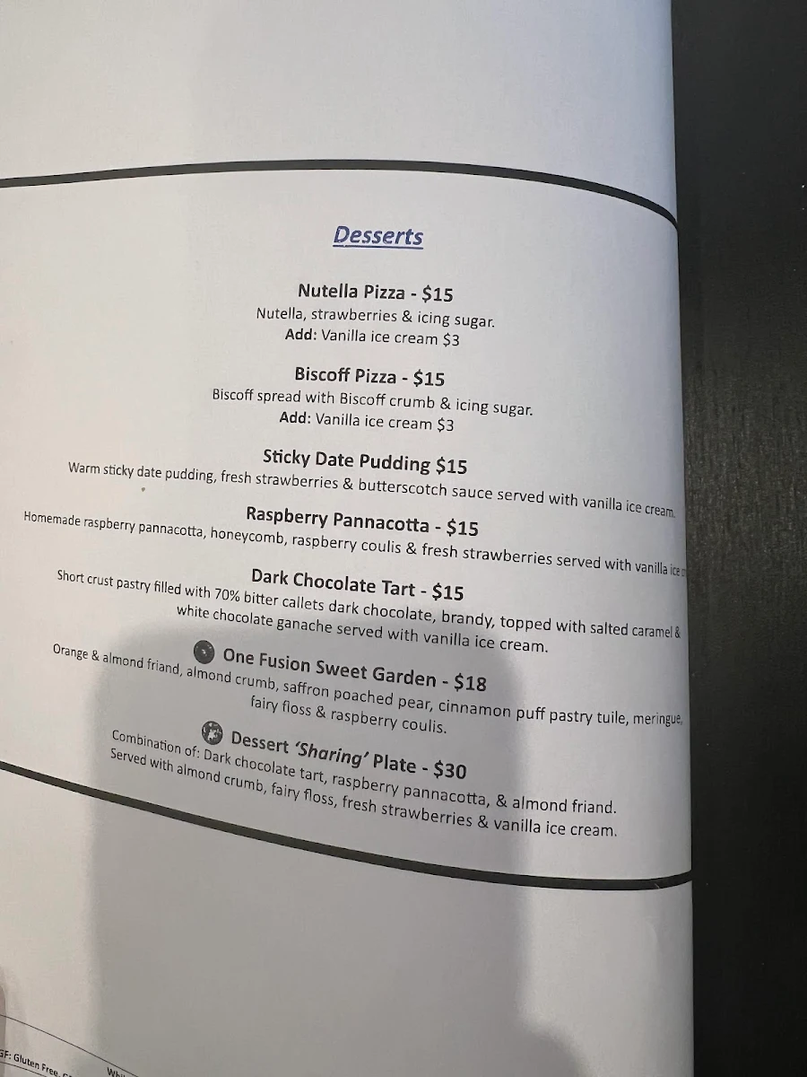 Menu, One Fusion