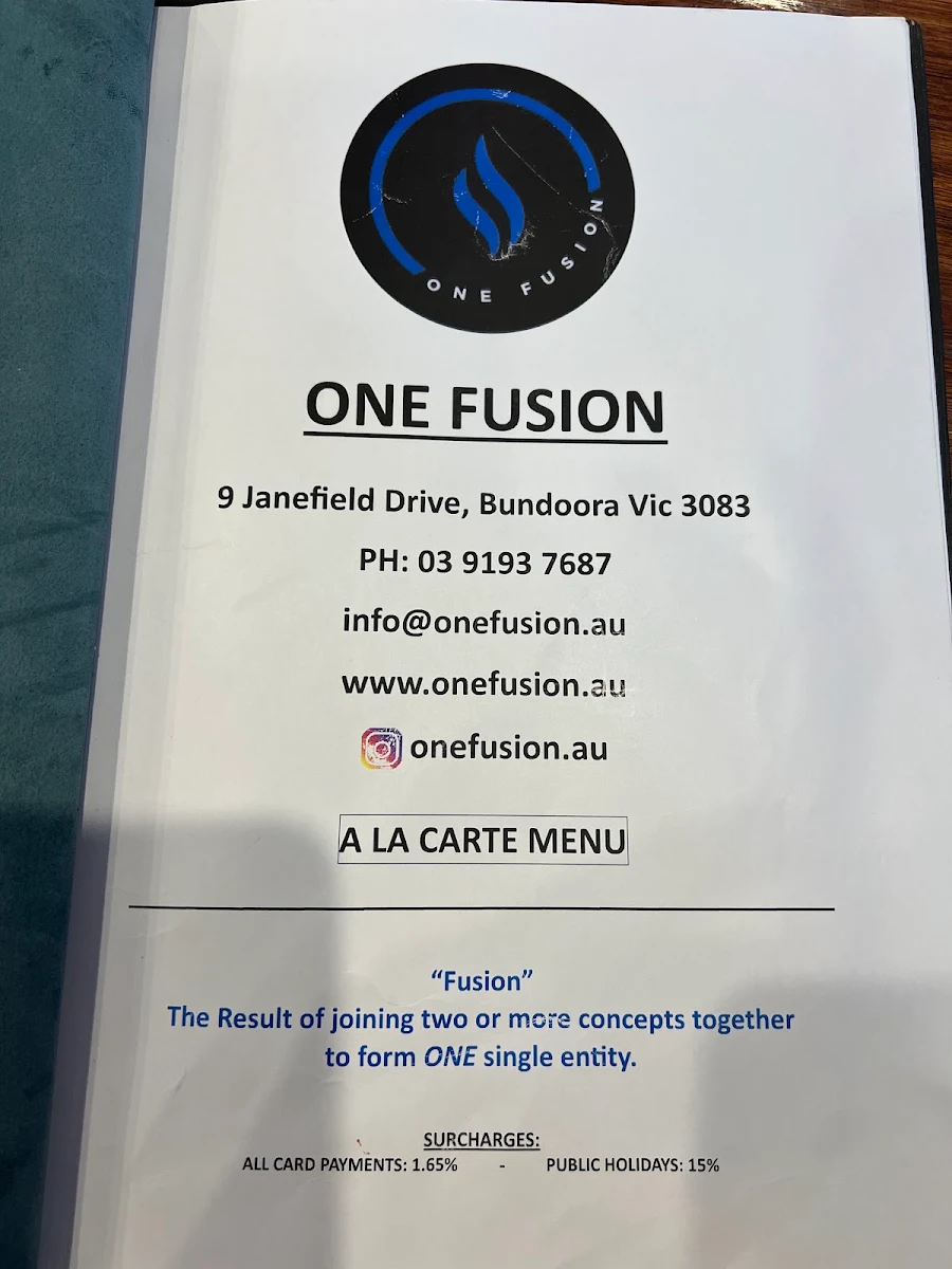 Menu, One Fusion