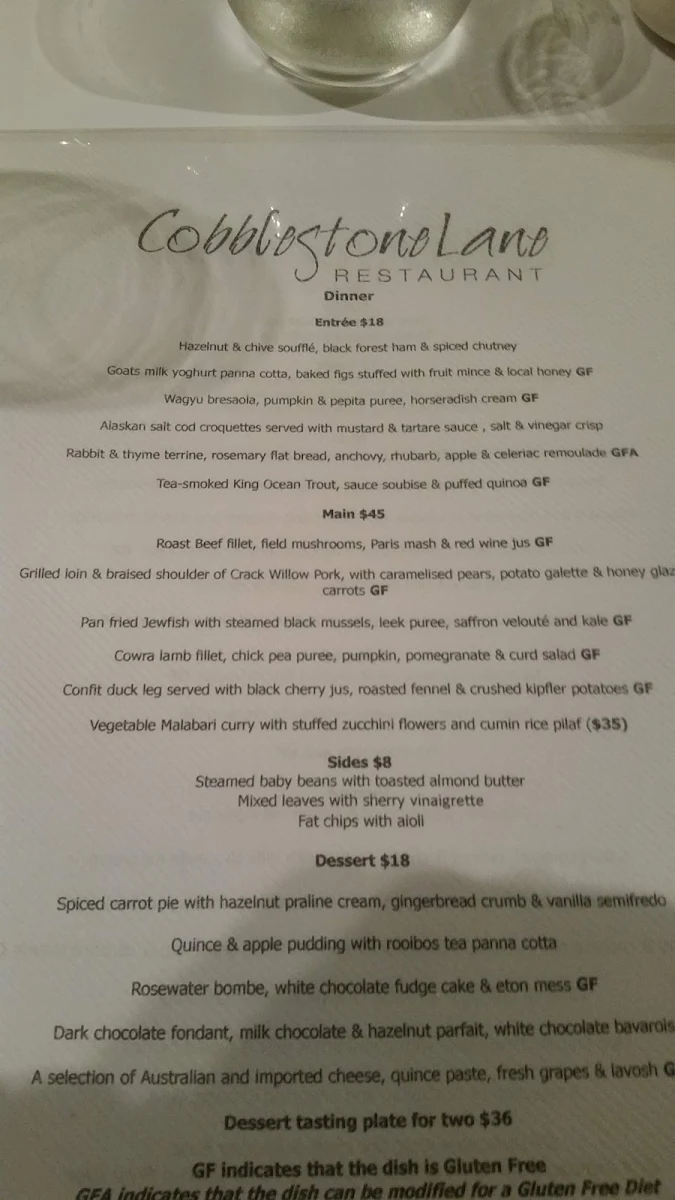 Menu, Firewater Hotel