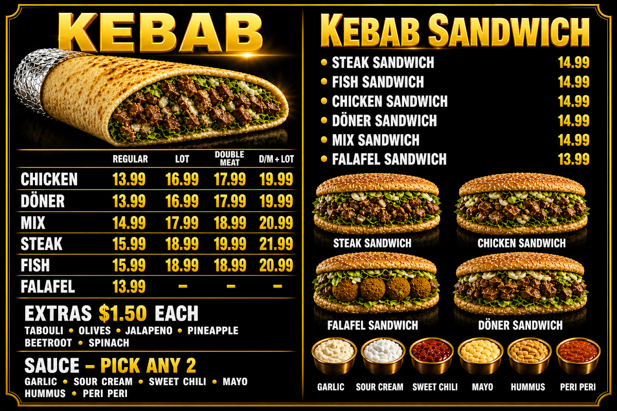 Menu, Park centre kebabs