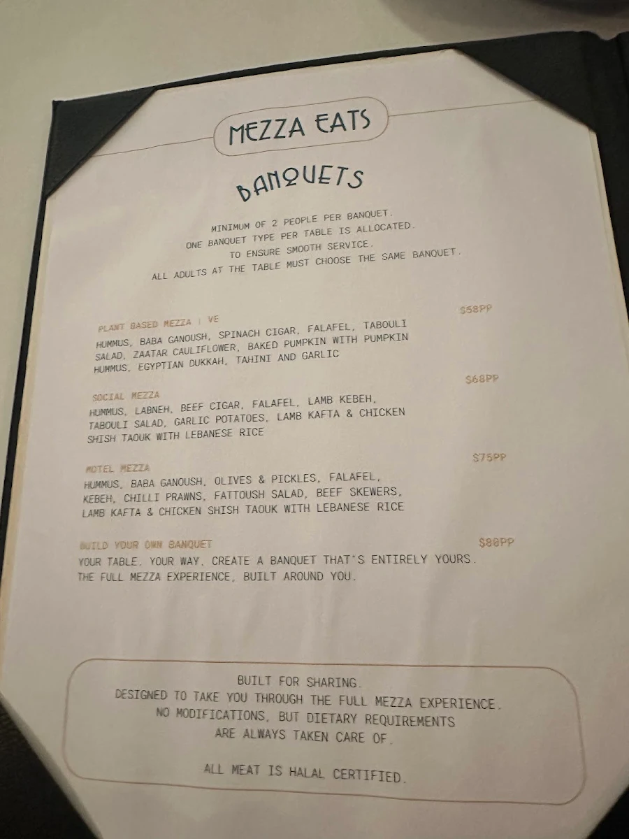 Menu, Motel Mezza Restaurant & Bar