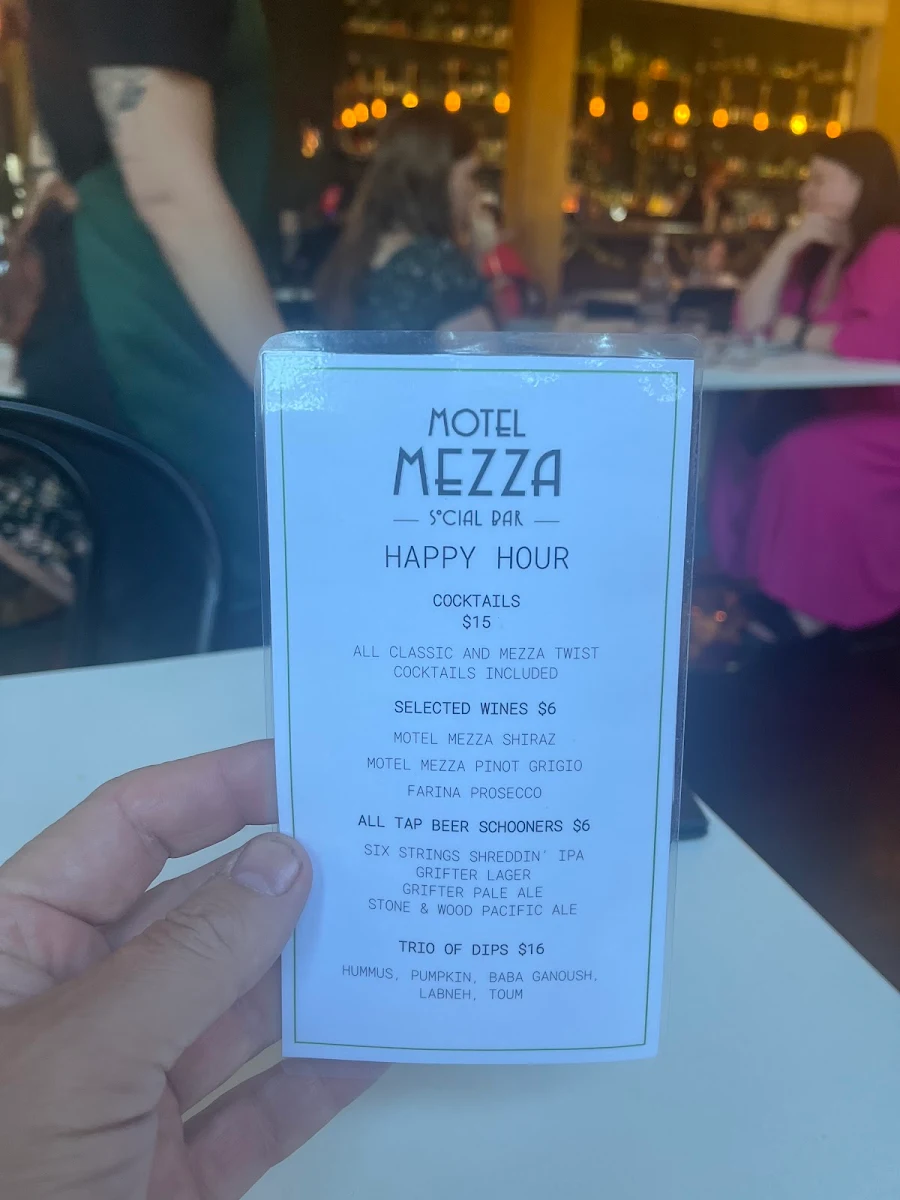 Menu, Motel Mezza Restaurant & Bar