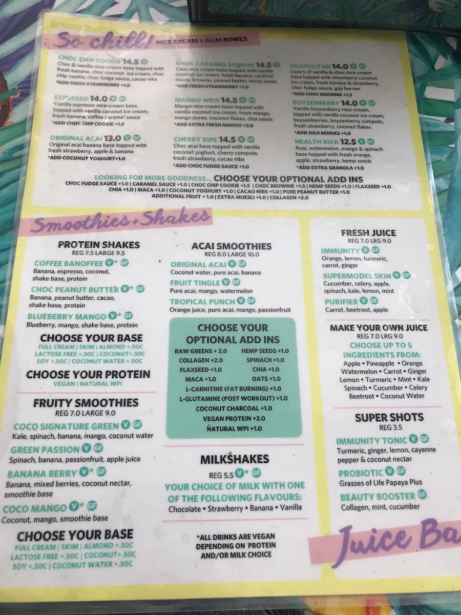 Menu, Coco Bliss South Bank