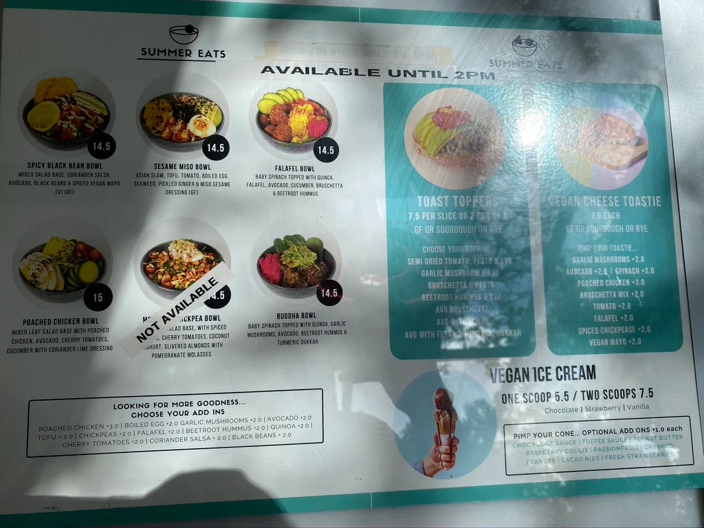 Menu, Coco Bliss South Bank