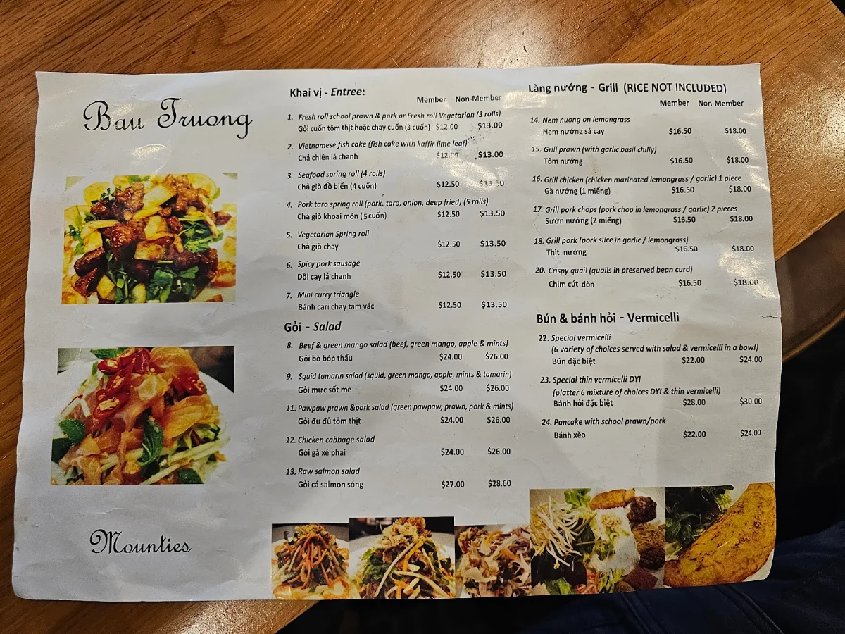 Menu, Bau Truong Mounties