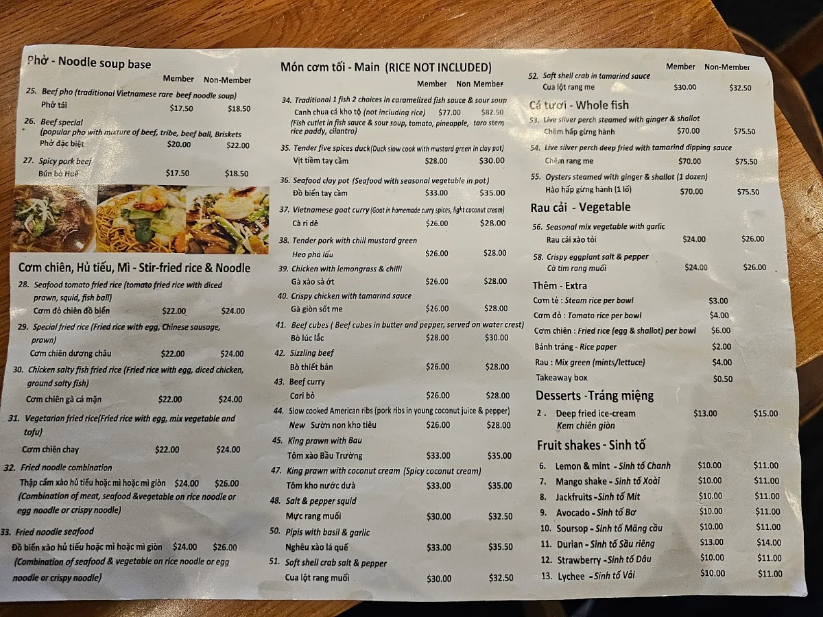 Menu, Bau Truong Mounties