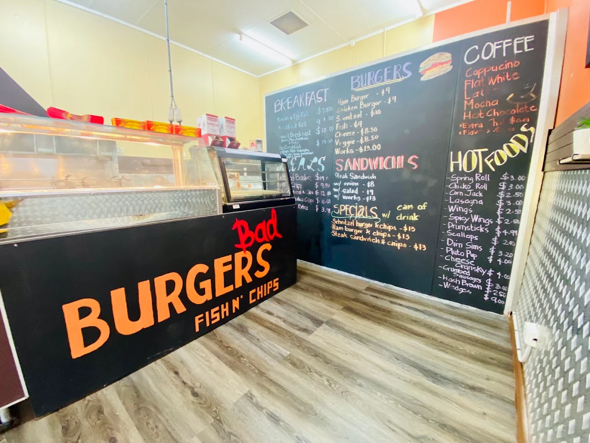 Menu, Bad Burgers Fish n Chips