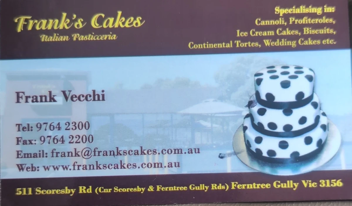 Menu, Frank's Cakes