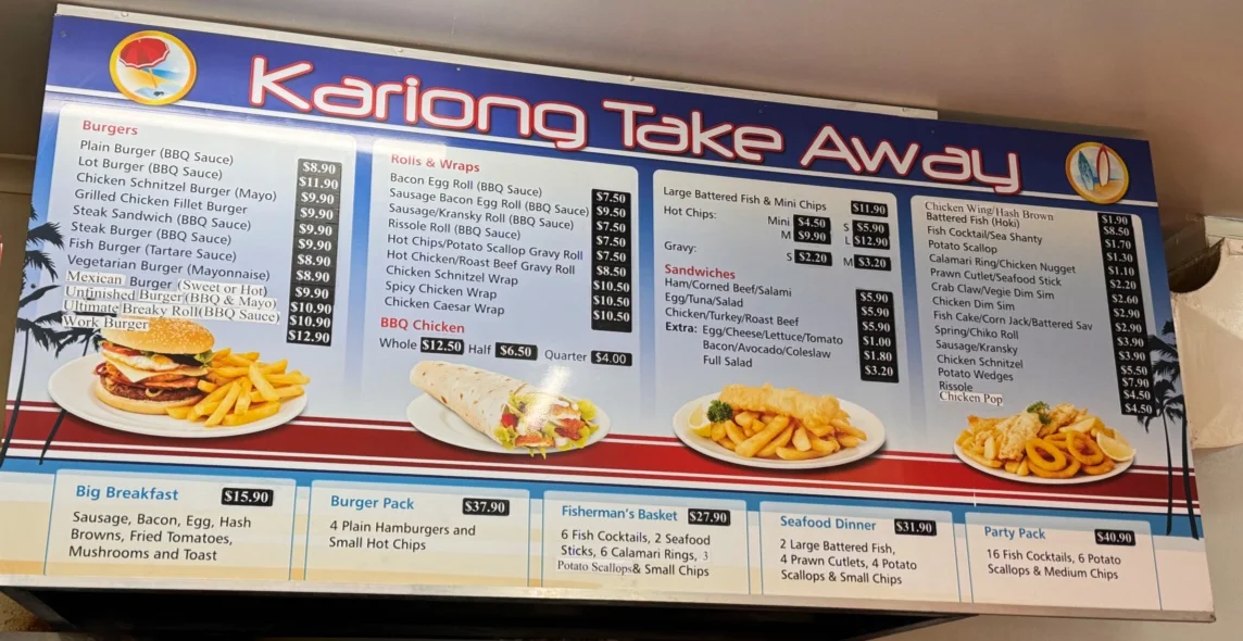 Menu, Kariong Takeaway