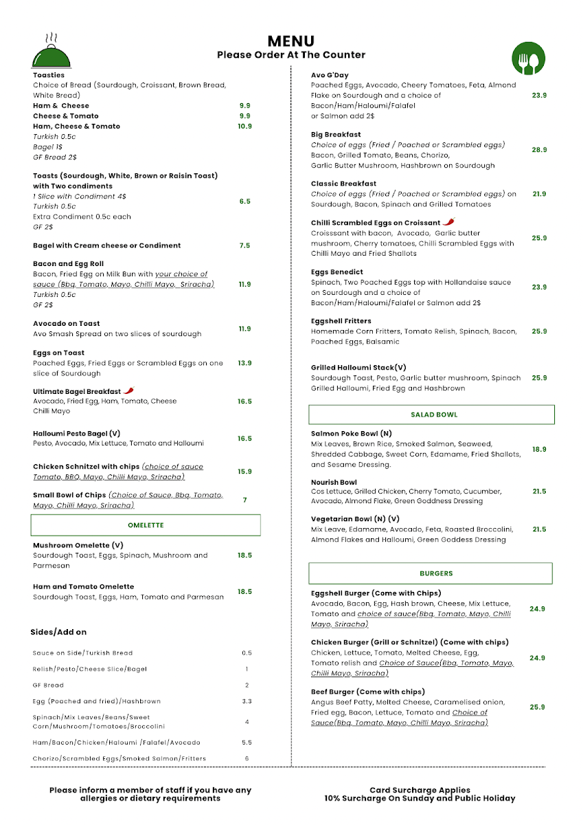 Menu, Eggshell Cafe