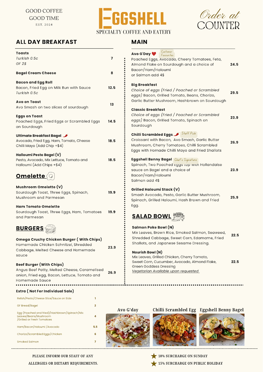 Menu, Eggshell Cafe
