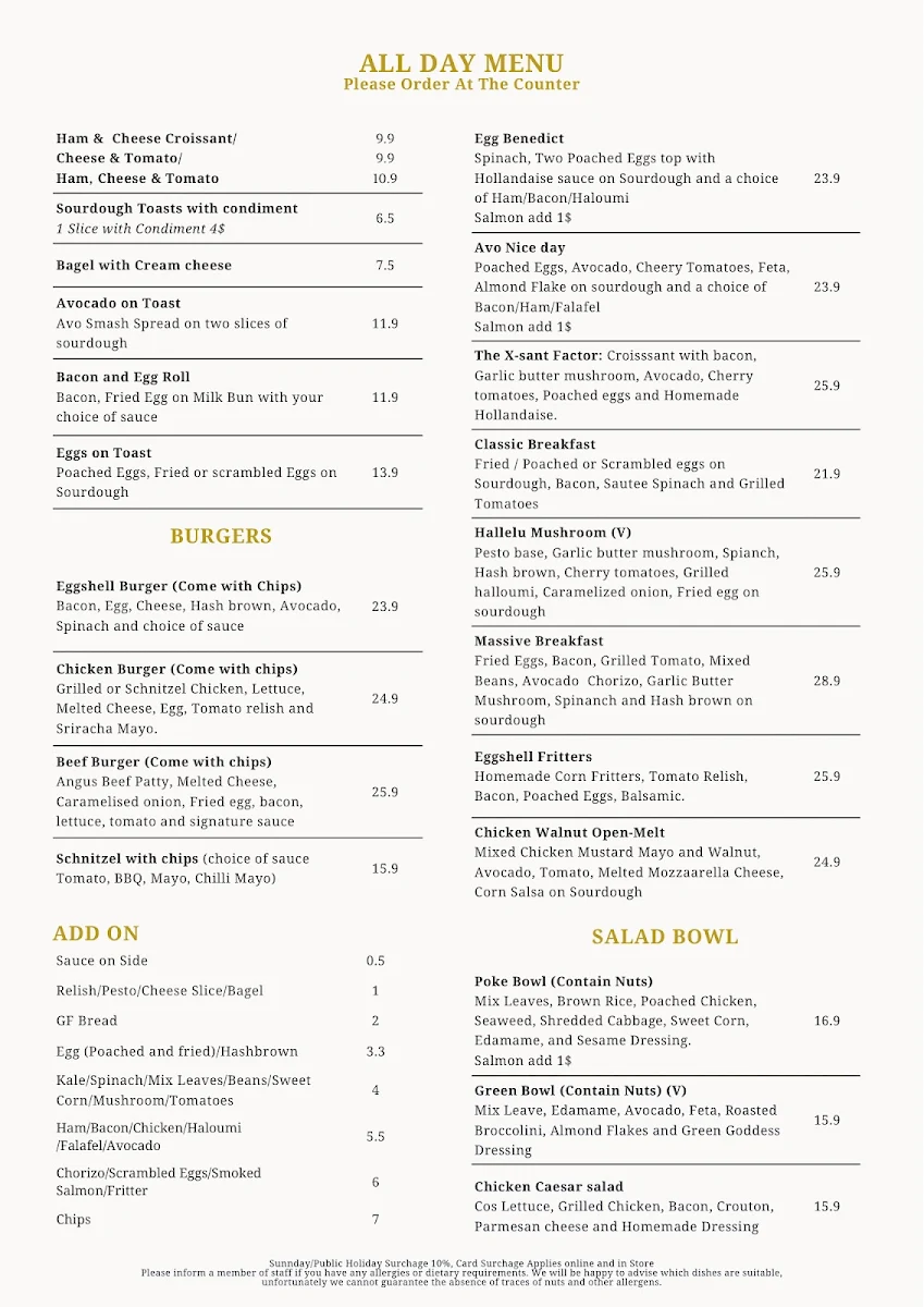Menu, Eggshell Cafe