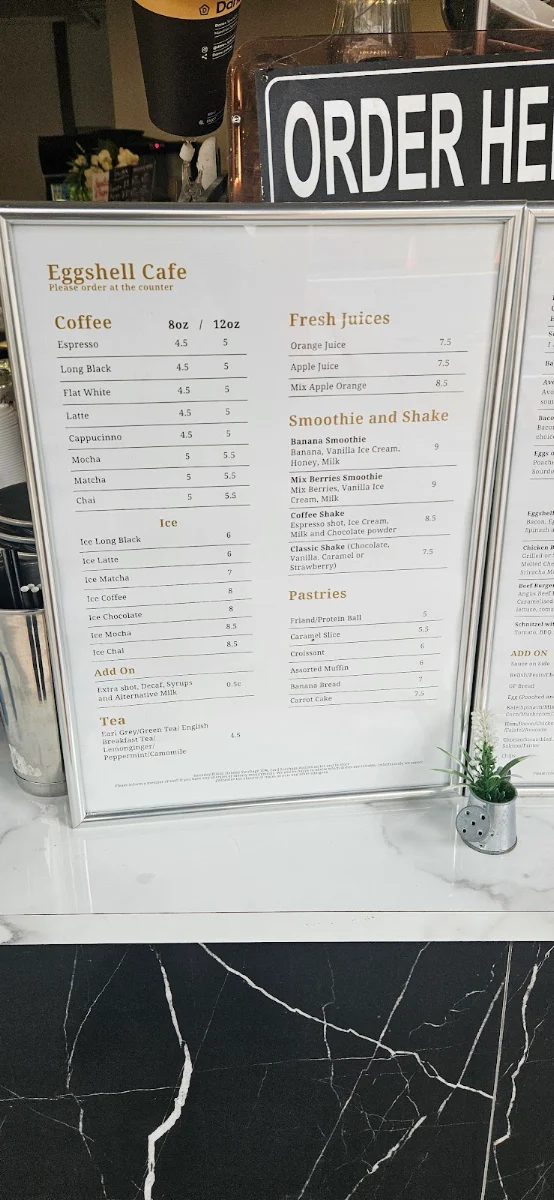 Menu, Eggshell Cafe