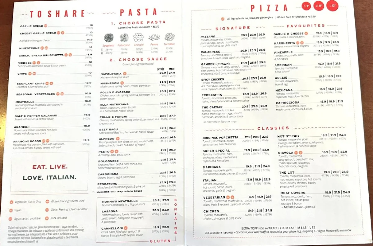 Menu, La Porchetta | Best Italian Restaurant in Melton