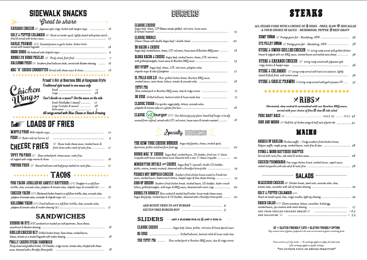 Menu, 5 Boroughs Morayfield