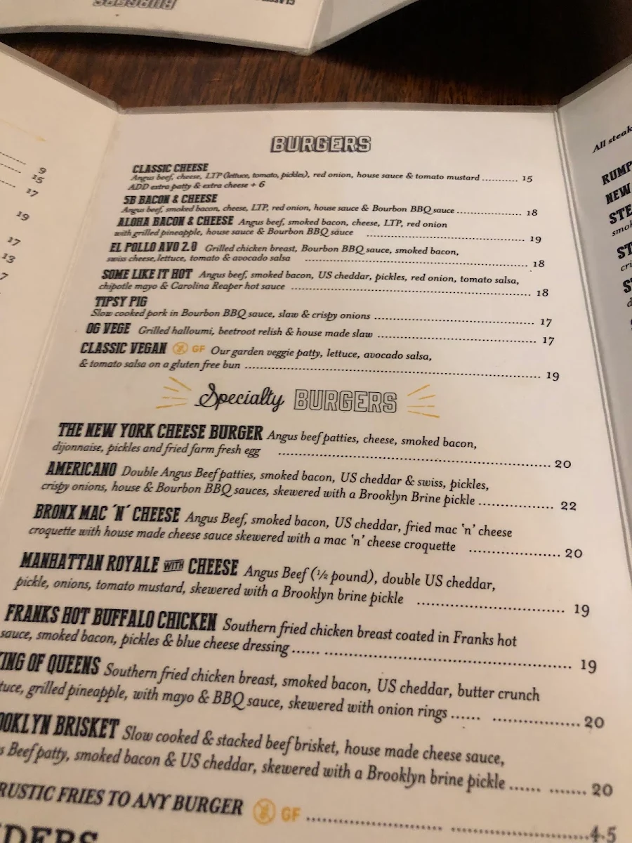 Menu, 5 Boroughs Morayfield