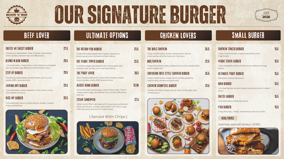 Menu, Beans n' Bun