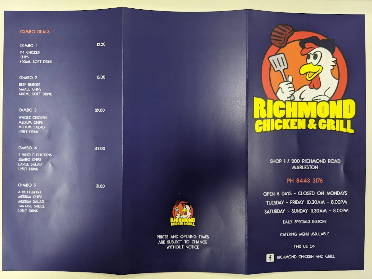 Menu, Richmond Chicken & Grill