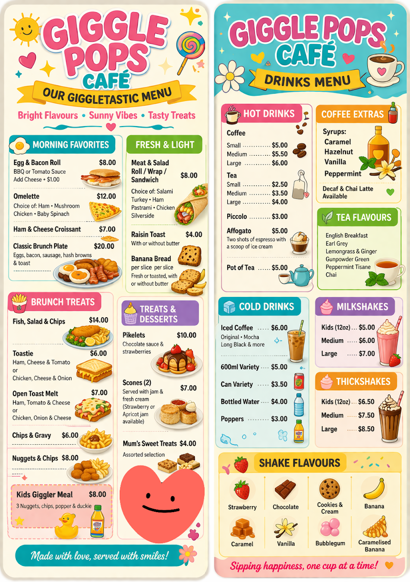Menu, Giggle Pops