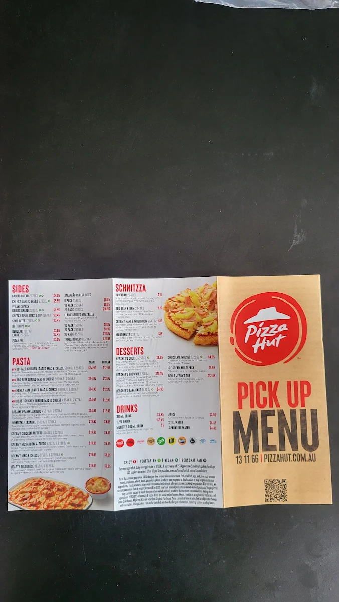 Menu, Pizza Hut Sunbury