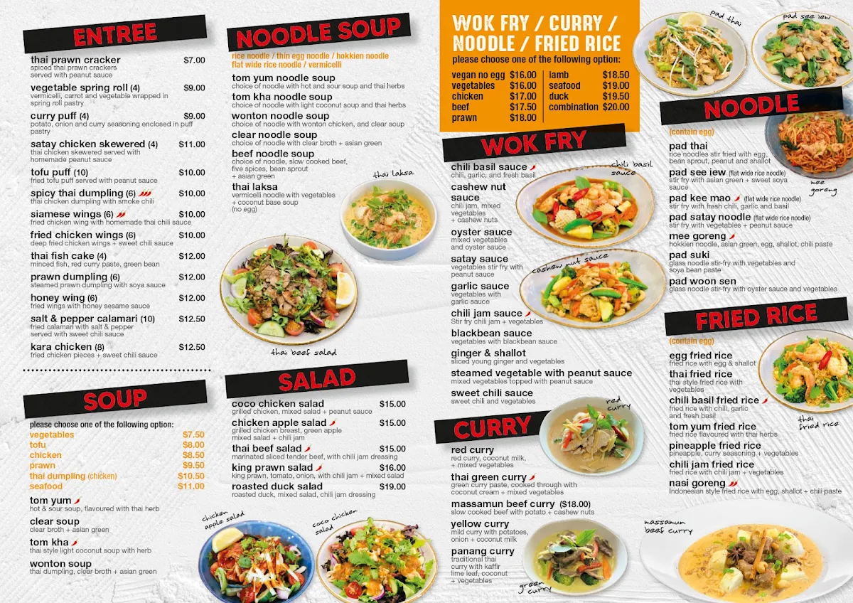 Menu, Thaitory Plumpton