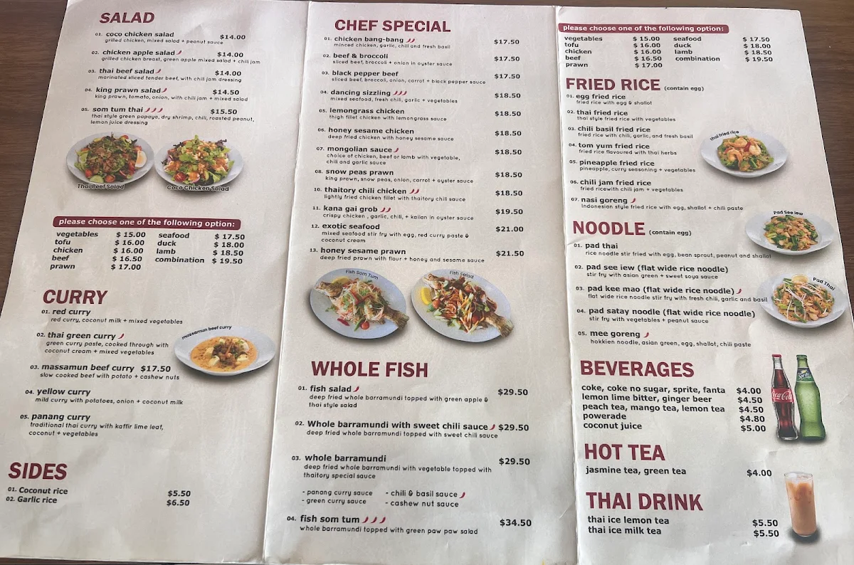 Menu, Thaitory Plumpton