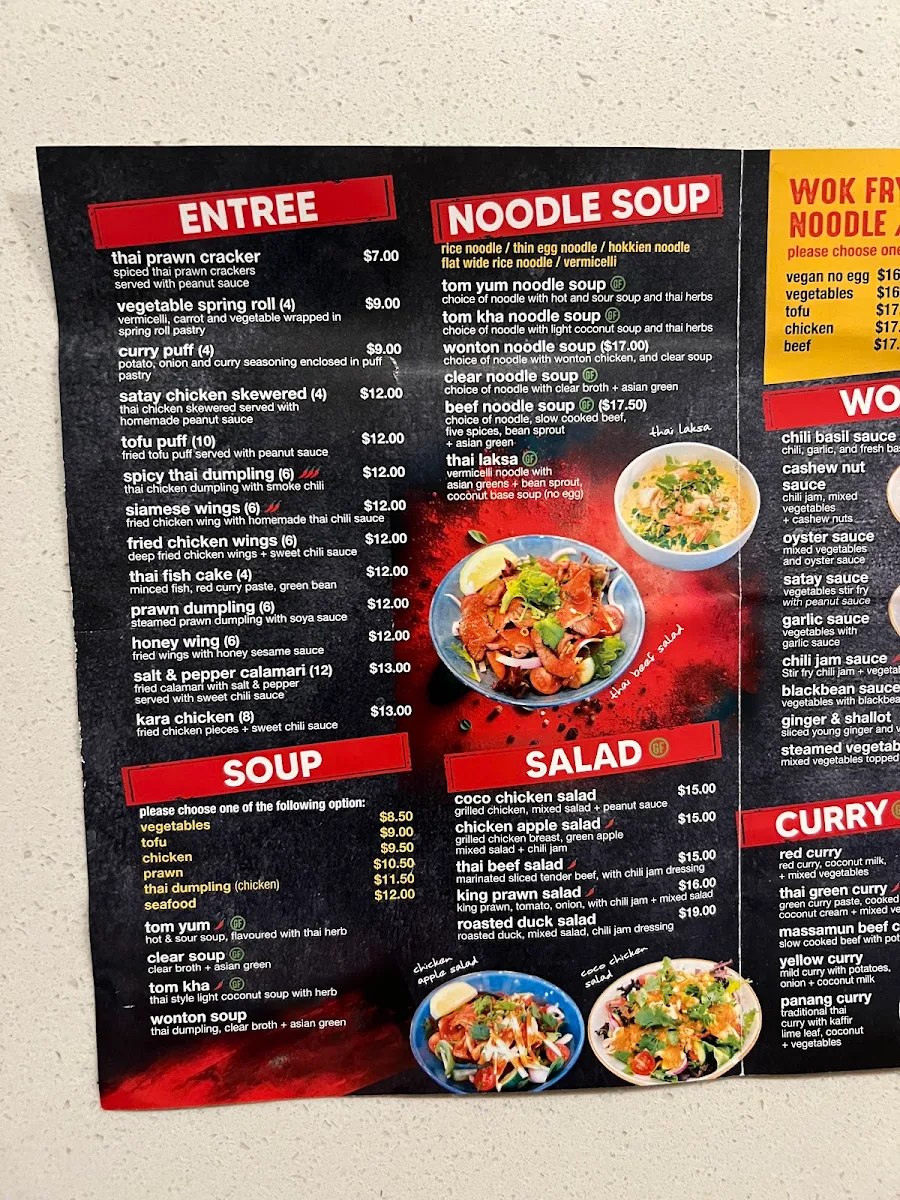 Menu, Thaitory Plumpton