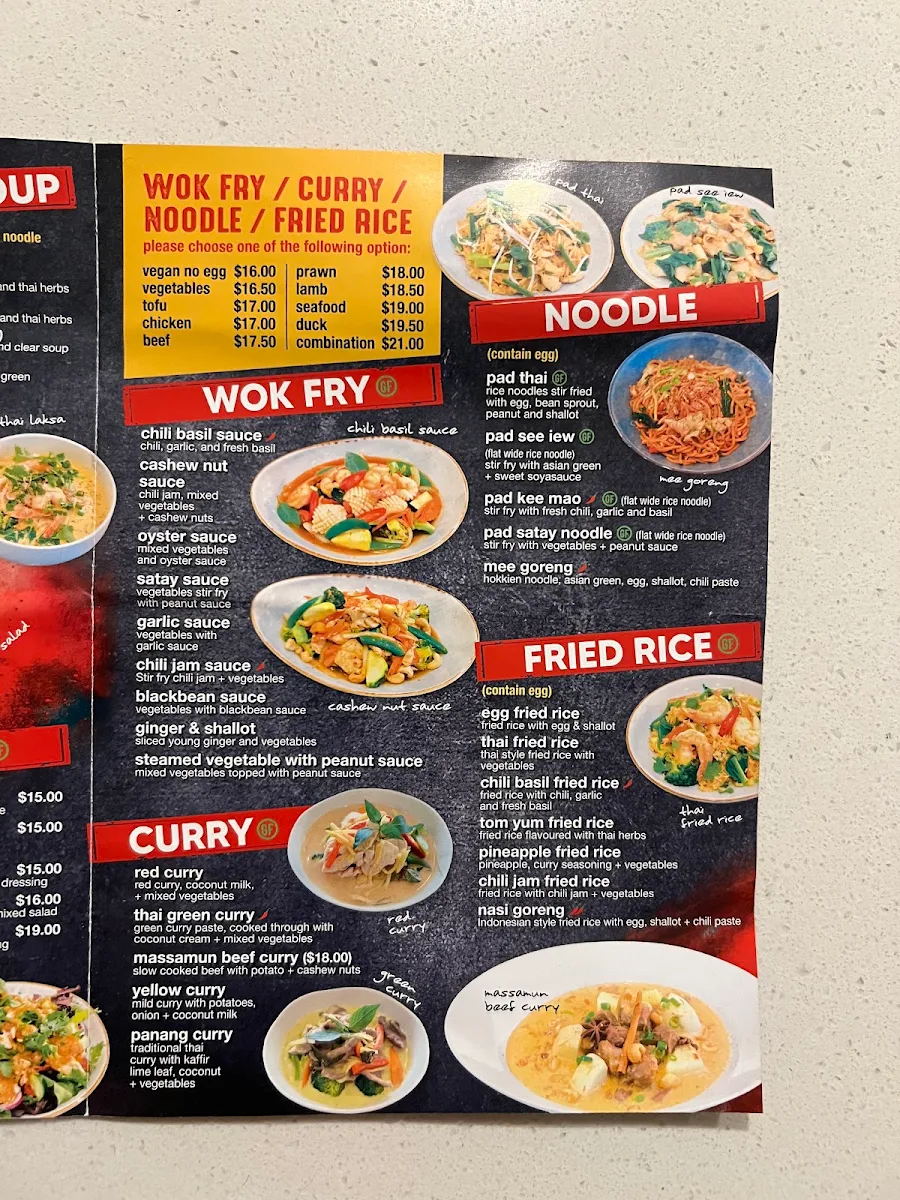 Menu, Thaitory Plumpton