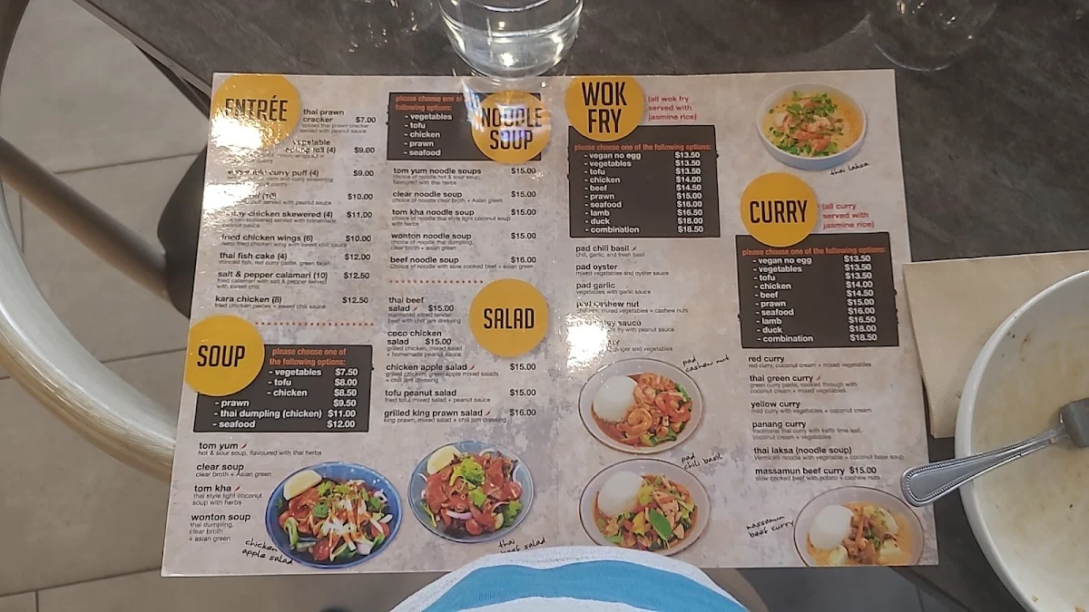 Menu, Thaitory Plumpton