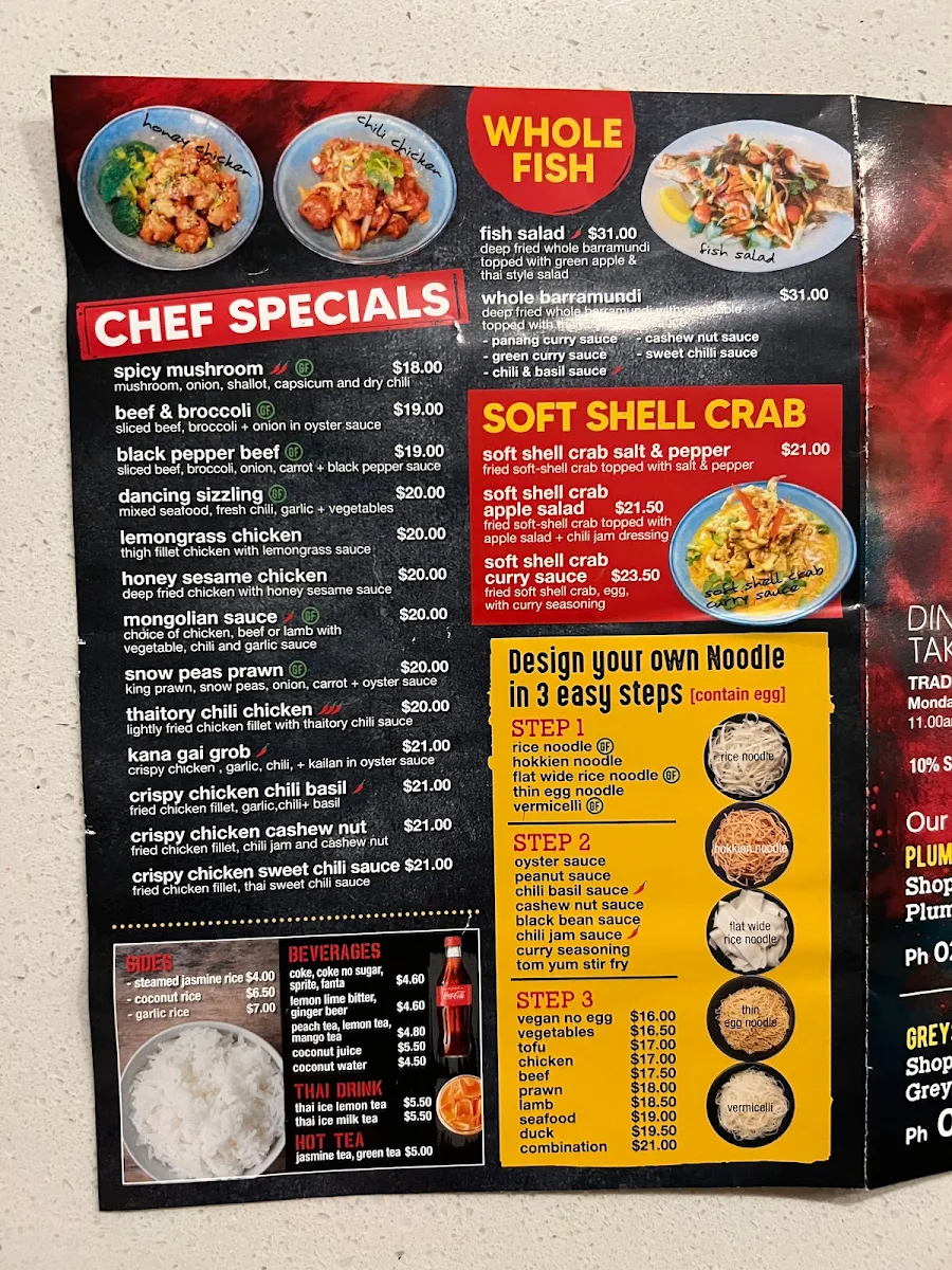 Menu, Thaitory Plumpton