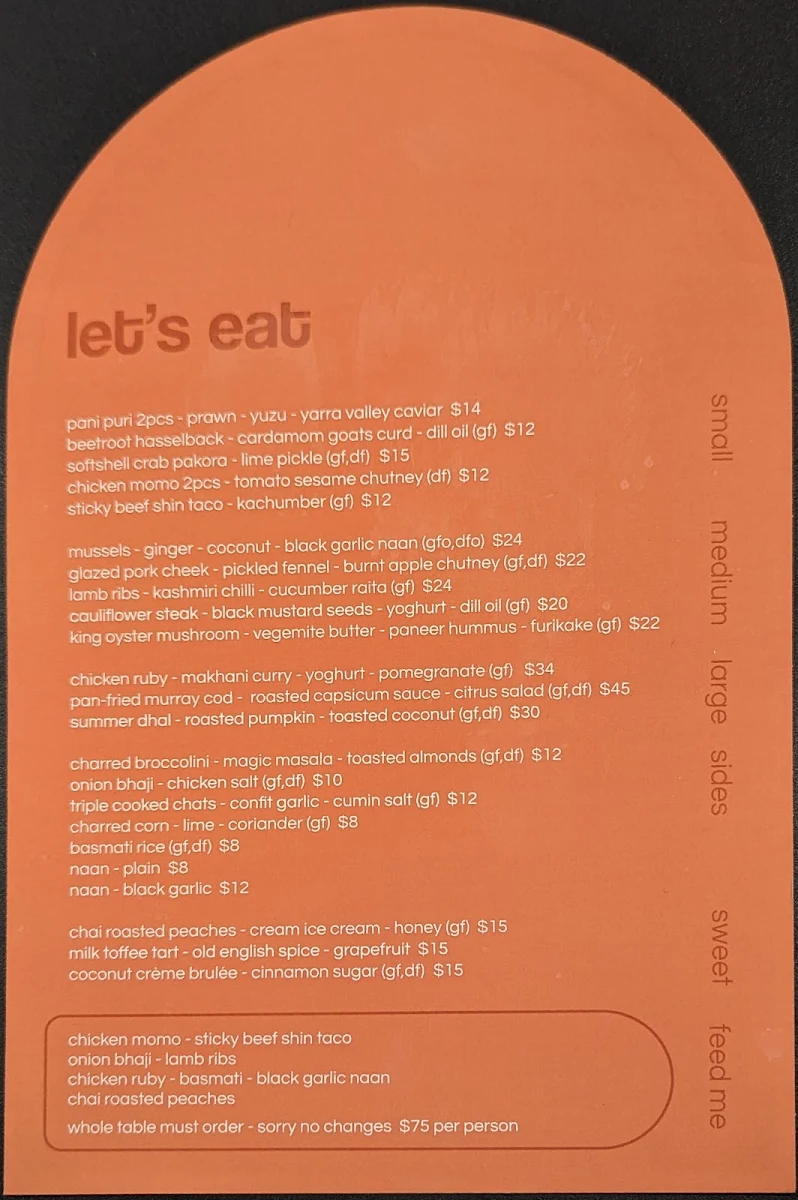 Menu, Santara Restaurant
