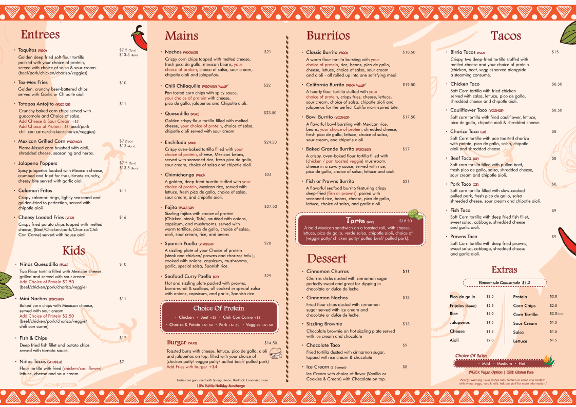 Menu, Hola Amigos Semaphore