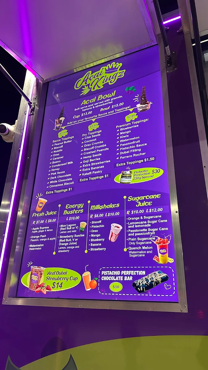 Menu, Acai Kingz
