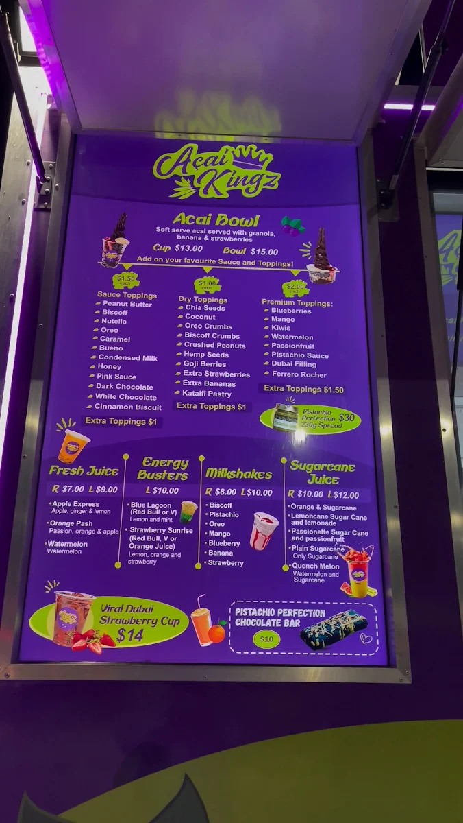 Menu, Acai Kingz