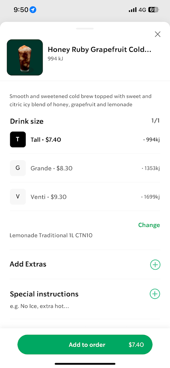 Menu, Starbucks Bondi Junction